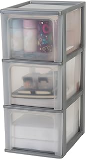 Iris Ohyama, Schubladenschrank / Schubladencontainer - Organizer Chest OCH-2300 - plastik, silber, 3 x 13 L, L35,5 x B26 x H60,2 cm