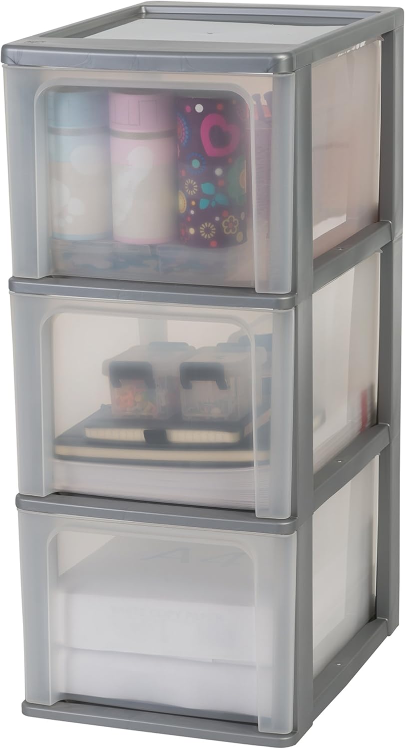 Iris Ohyama, Schubladenschrank / Schubladencontainer - Organizer Chest OCH-2300 - plastik, silber, 3 x 13 L, L35,5 x B26 x H60,2 cm