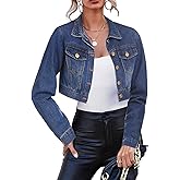AiiUp Cropped Jean Jacket for Women Long Sleeve Classic Casual Crop Top Denim Jackets Coat