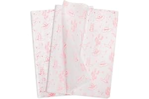 Hi Sasara 60 Sheets Pink Western Cowgirl Tissue Paper, 14 x 20 inch, Cowboy Hat and Boots Tissue Paper for Gift Bags, Birthda