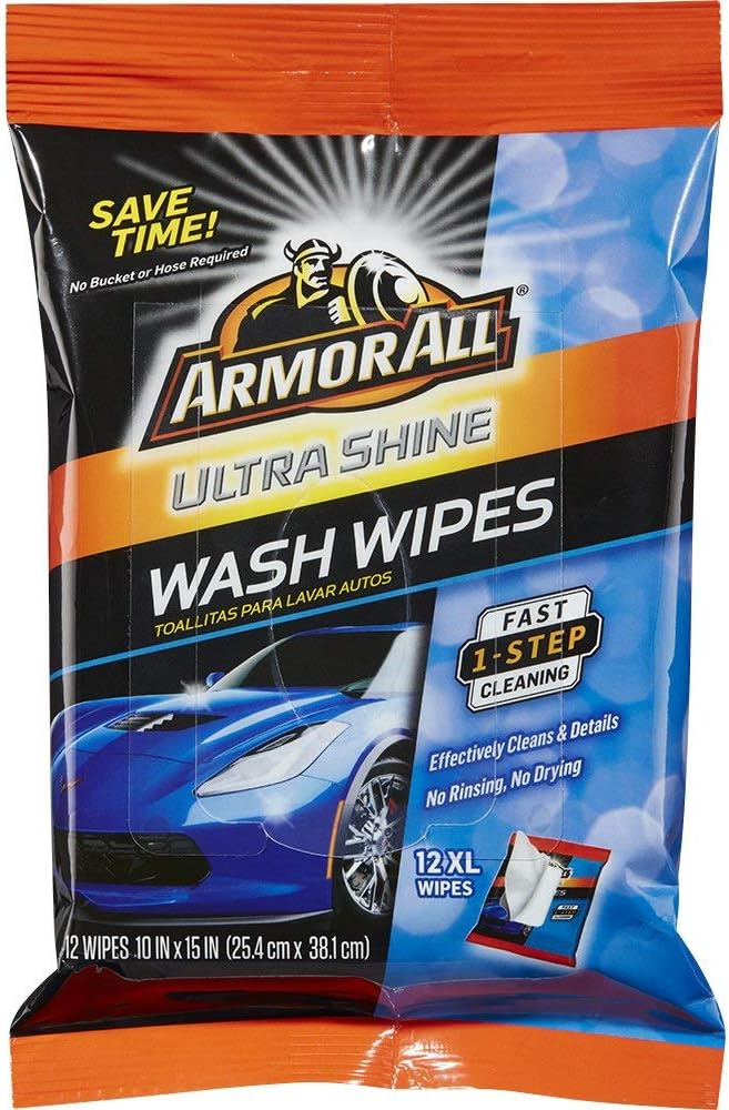 Armor All Car Wash Wipes - Interior Cleaner for Cars & Truck & Motorcycle, Ultra Shine, 12 Count, 18240: Automotive