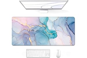 Misty Forest XXL Gaming Mouse Pad, 35x15 Inches Large Extended Desktop Mat, Black White (06 Blue Pink Marble,XXL - Extended S