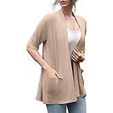 HIYIYEZI Women's Short Sleeve Open Front Cardigan Casual Loose Lightweight Cardigans with Pockets