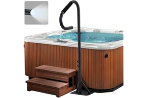 GarveeLife Hot Tub Handrail with LED Light, 360° Rotatable Spa Side Handrail with 35"～57 in Adjustable Height, Hot Tub Hand Rail with Slide-Under Base and Non-Slip Grip for Indoor & Outdoor