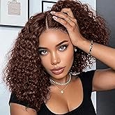 HIRIREMY Curly Bob Wig Human Hair Deep Wave 13x6 HD Lace Front Wigs For Black Women Human Hair Pre Plucked Wear And Go Glueless Short Wet And Wavy Chocolate Brown #4 14 Inch