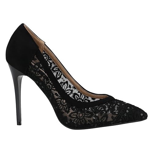 Stiefelparadies Damen Spitze Pumps mit Pfennigabsatz Lack Flandell