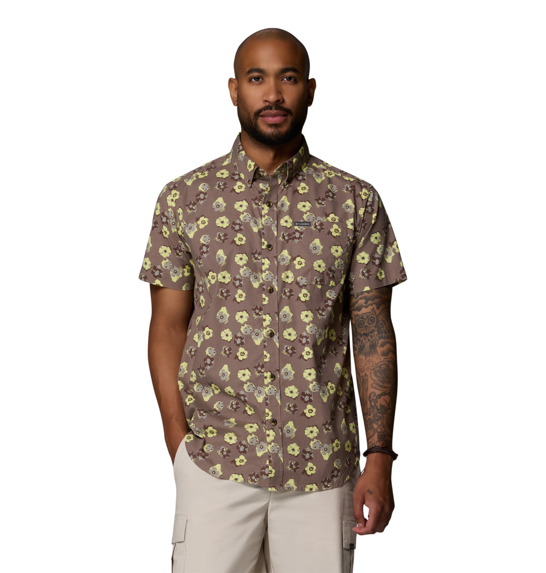 Columbia Men's Rapid Rivers Printed Short Sleeve Shirt, Iron/Floweret, Small Image