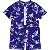 Toddler Baby Boys Swimsuit One Piece Rash Guard Bathing Suit Sun Protection Short Sleeve Zipper Beach Shark Swimwear