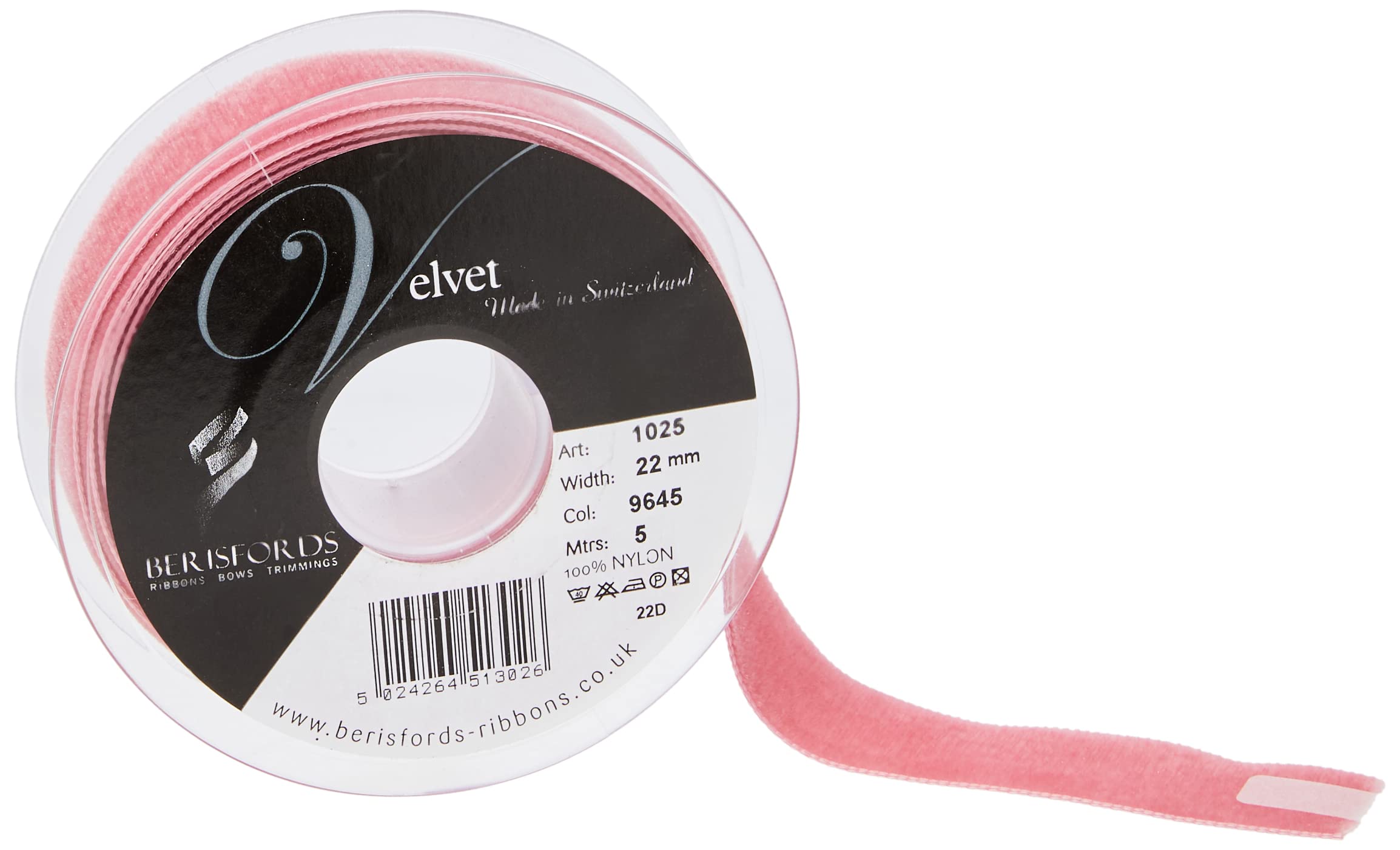 Berisfords Velvet Ribbon, Alt Rosa, 102 x 30 x 102 cm