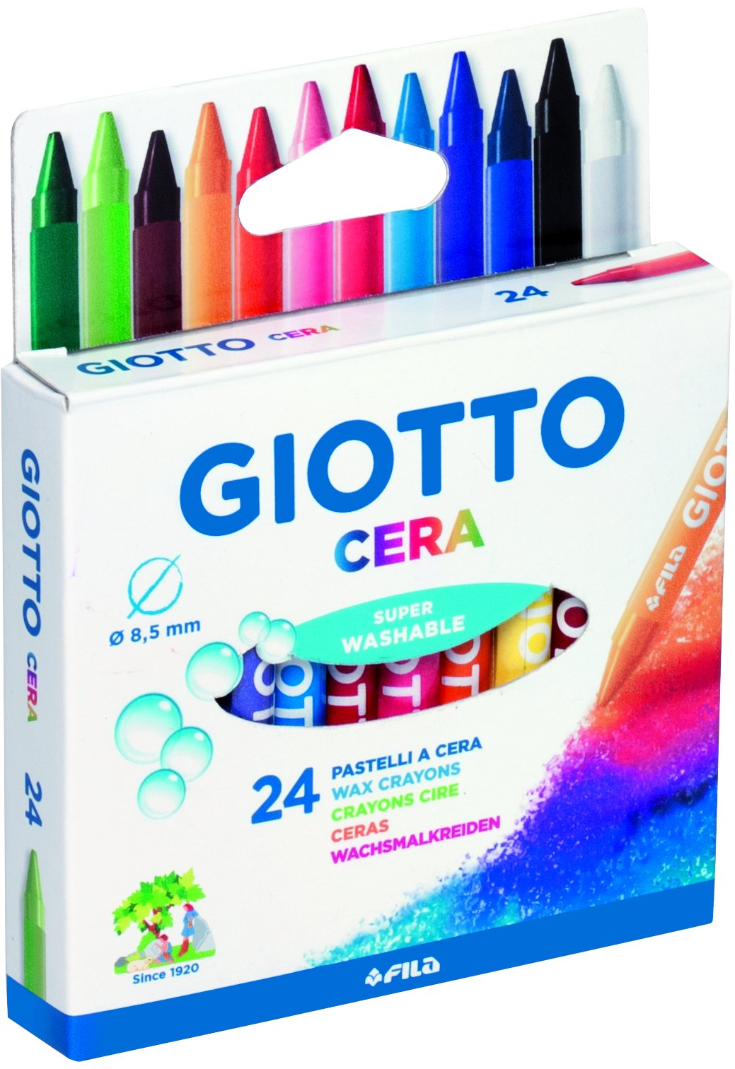 GIOTTO Cera Super Washable Large Wax Crayon, 24 Assorted Colours, For Children, Party Bags & Schools