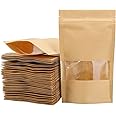 Tecbeauty 100pcs Kraft Paper Stand Up Pouches Zipper Lock Resealable Food Storage Bags with Window for Packing Cookies, Dog Treats (5.9 x 8.7inch)