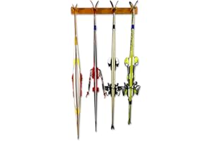 StoreYourBoard Timber Ski Wall Rack, 4 Pairs of Skis Storage, Wood Home and Garage Mount System, Natural Wood