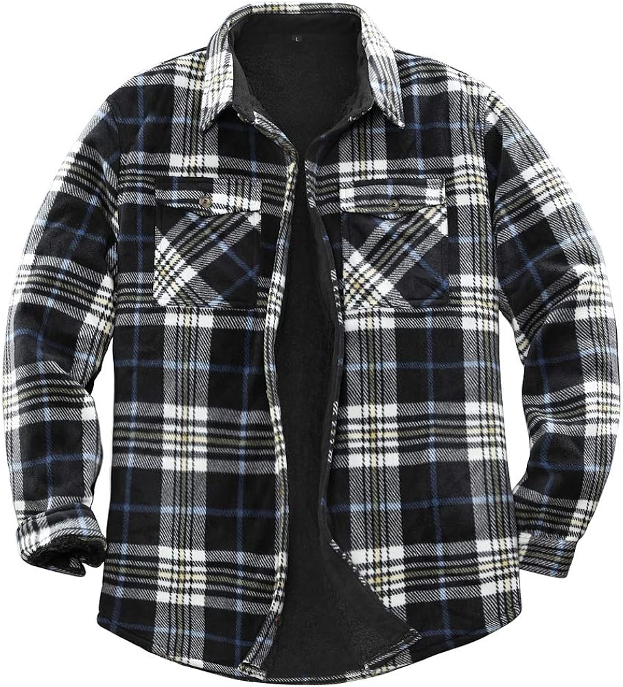 Men's Warm Sherpa Lined Fleece Plaid Flannel Shirt Jacket(All Sherpa Fleece Lined): Clothing