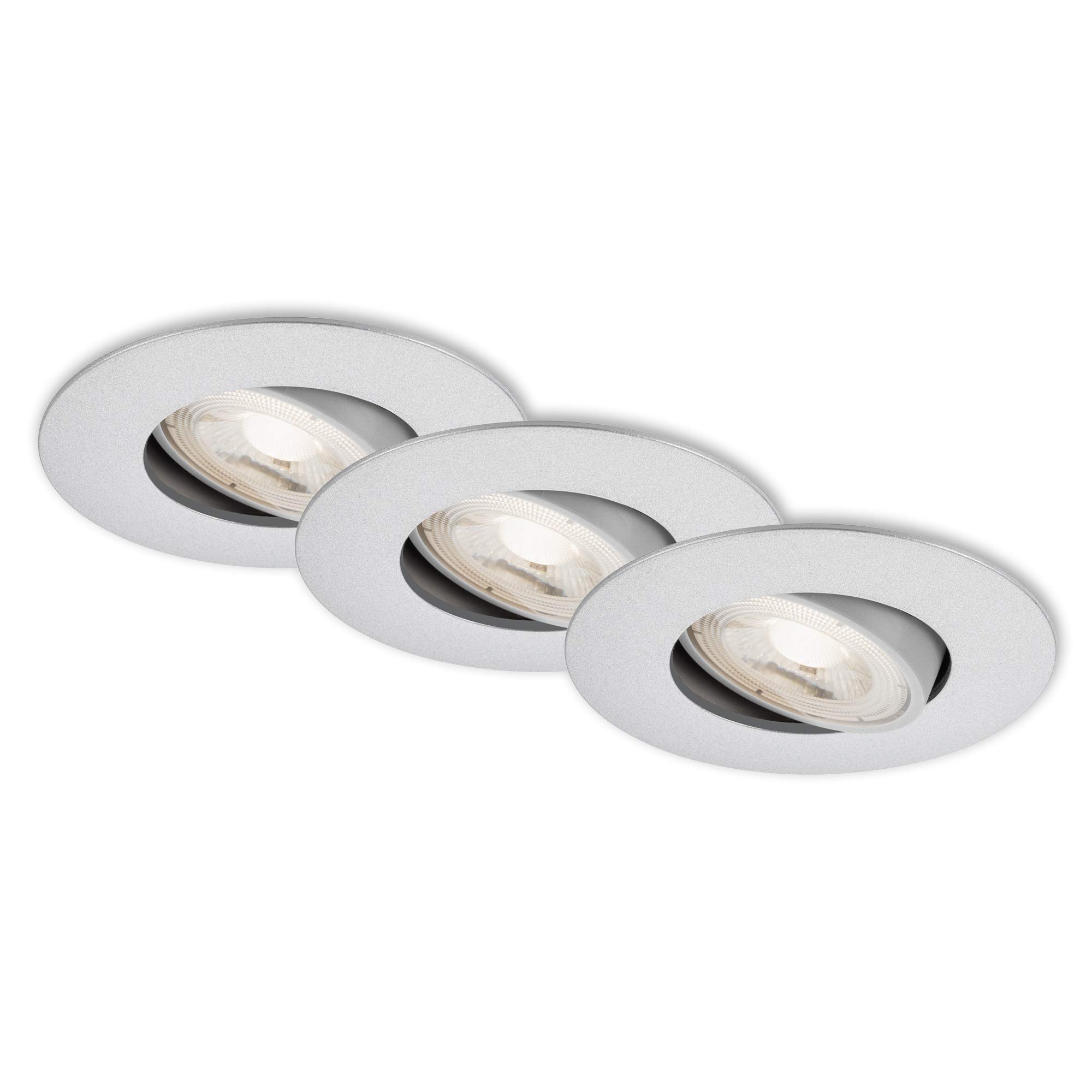 Briloner Leuchten - 7048-034 Recessed LED Lights Set of 3 Dimmable LED Module Swivelling Each 5 Watt Each 460 Lumen 3,000 Kelvin IP23 Chrome Matt 90 x 24 mm (DxH)