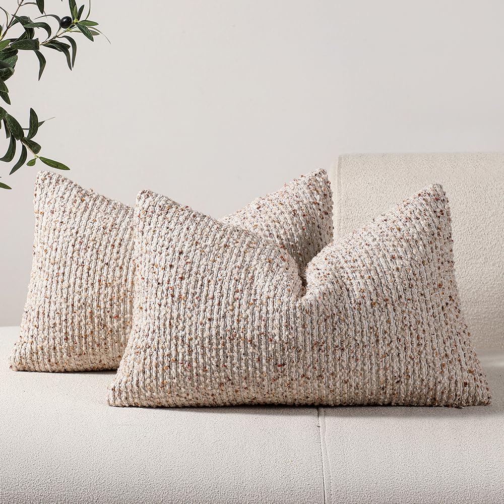 Photo 1 of Striped Throw Pillow Covers 12x20 Set of 2 Beige Textured Boucle Chic Morden Boho Accent Farmhouse Rectangular Lumbar Decorative Couch Pillow Covers for Home Decor Bed Sofa Living Room