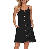 MISFAY Women Summer Spaghetti Strap Button V Neck Sleeveless Causal Beach Cover Up with Pocket