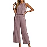 IWOLLENCE Women's Summer 2 Piece Outfits Set Round neck Sleeveless Tank Crop Top Wide Leg pants Set Pockets Jumpsuits