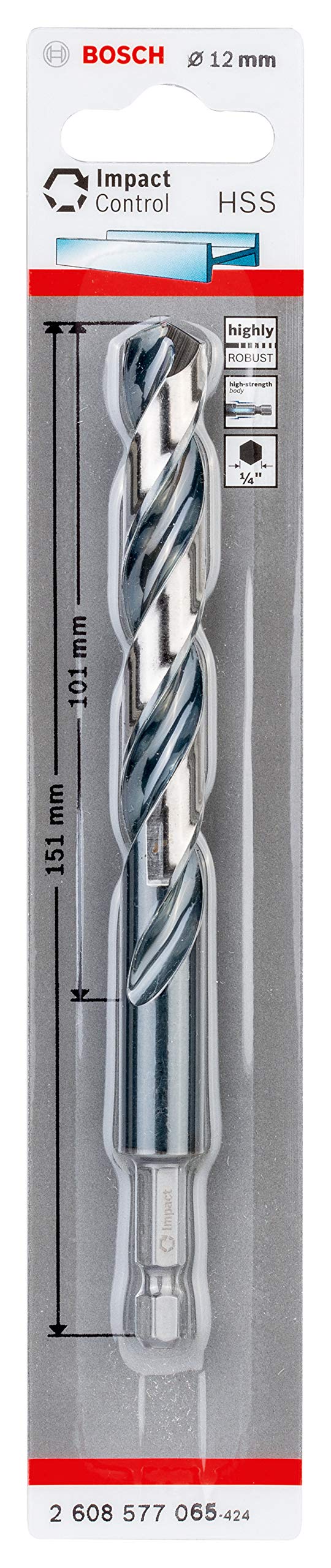 Bosch Professional Impact Control HSS Twist Drill Bit (for metal, 12 x 101 x 151 mm, accessories for impact drills)