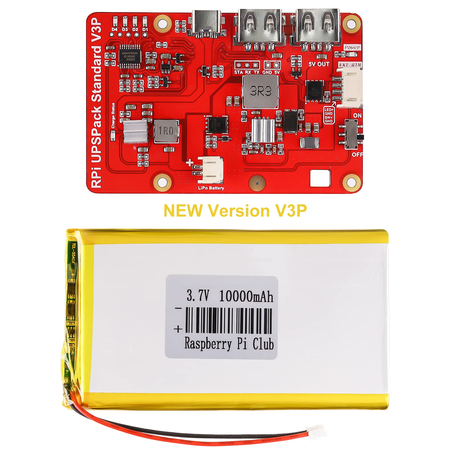 Photo 1 of MakerFocus Raspberry Pi 4 Battery Pack UPS, V3Plus Expansion Board with 10000mAh Battery, Type-C Interface for RPI 5 4B 3B+ 3B 2B+