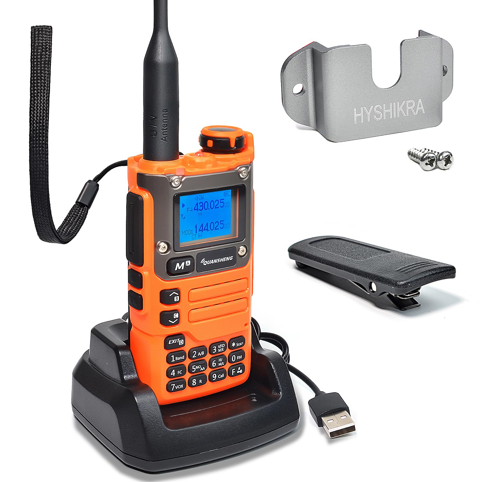 Quansheng UV-K5(8) Orange VHF UHF Portable Walkie Talkie FM NOAA UV-K6 Two-way Radio for Outdoor/Warehousing and logistics/navigation/industrial production (Orange, with Radio Holder)