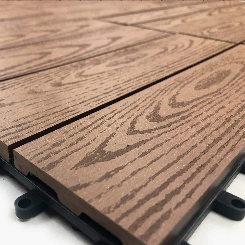 RevTime Easy DIY WoodPlastic Deck Tiles 12" x 12" x 3/4”, Outdoor Garden, Interlocking Deck
