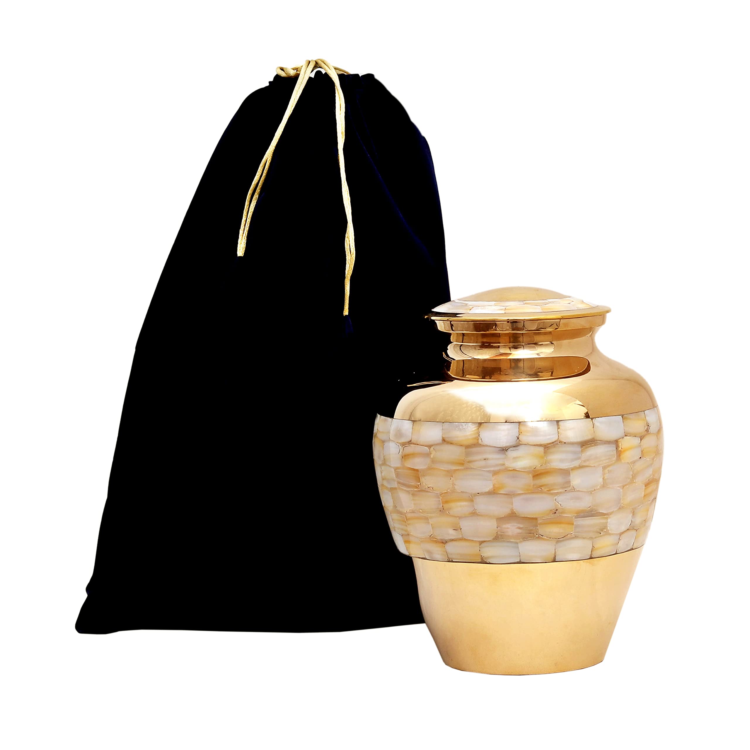 HLC URNS Lovely Urn for Human Ashes - Elegant Large Adult Funeral Urn Handcrafted - Affordable Urn for Ashes (Adult (200 lbs) – 10.5 x 6 “, Beautiful Gold Engraved Funeral Urn Brass Cremation Urn)