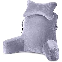 Reading Pillow-Bed Rest Pillow with Detachable Neck Roll & Higher Support Arm for Sitting in Bed Couch or Floor-Backrest Read