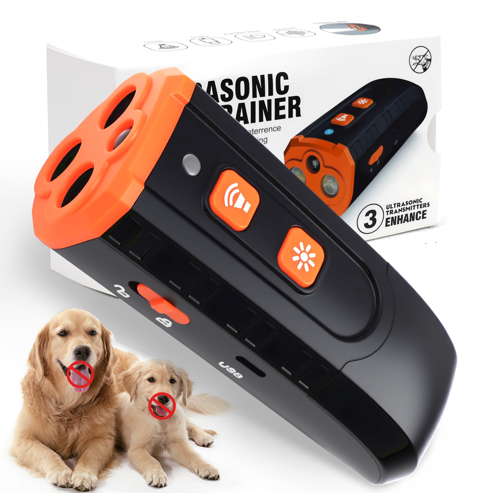 Dog Bark Deterrent Device, Bark Shield to Stop Own or Neighbor's Dog, Anti Barking Device for Dogs with 3X Ultrasonic, 33FT Range, Rechargeable, Portable Safe for Dogs Training Indoor Outdoor