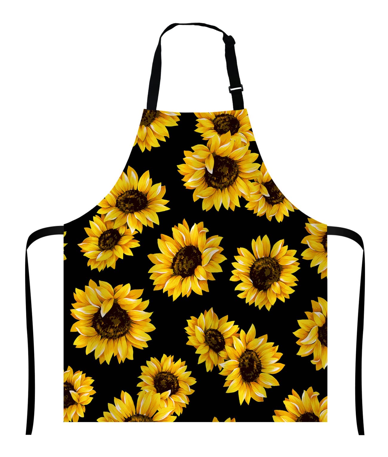 Wasach Sunflowers Black Tropical Flower Daisy Apron, Cute Floral Sunflower,Adjustable Neck Bib for Men Women,Suitable for Kitchen Cooking Waitress Chef