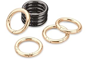 Gkeygo Key Ring Clip, 1 Inch Keychain Rings, 8 Pack Round Carabiner Clip for Keys, Buckle, Bags, Purses - Key Chain Hooks Replacement Keychains Lanyard DIY Crafts - Black, Gold
