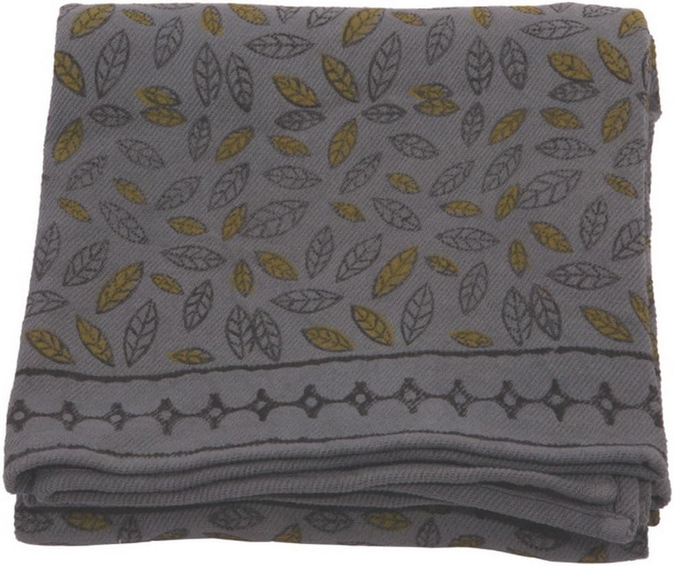 Ian Snow Block Print Leaves Throw, Grey