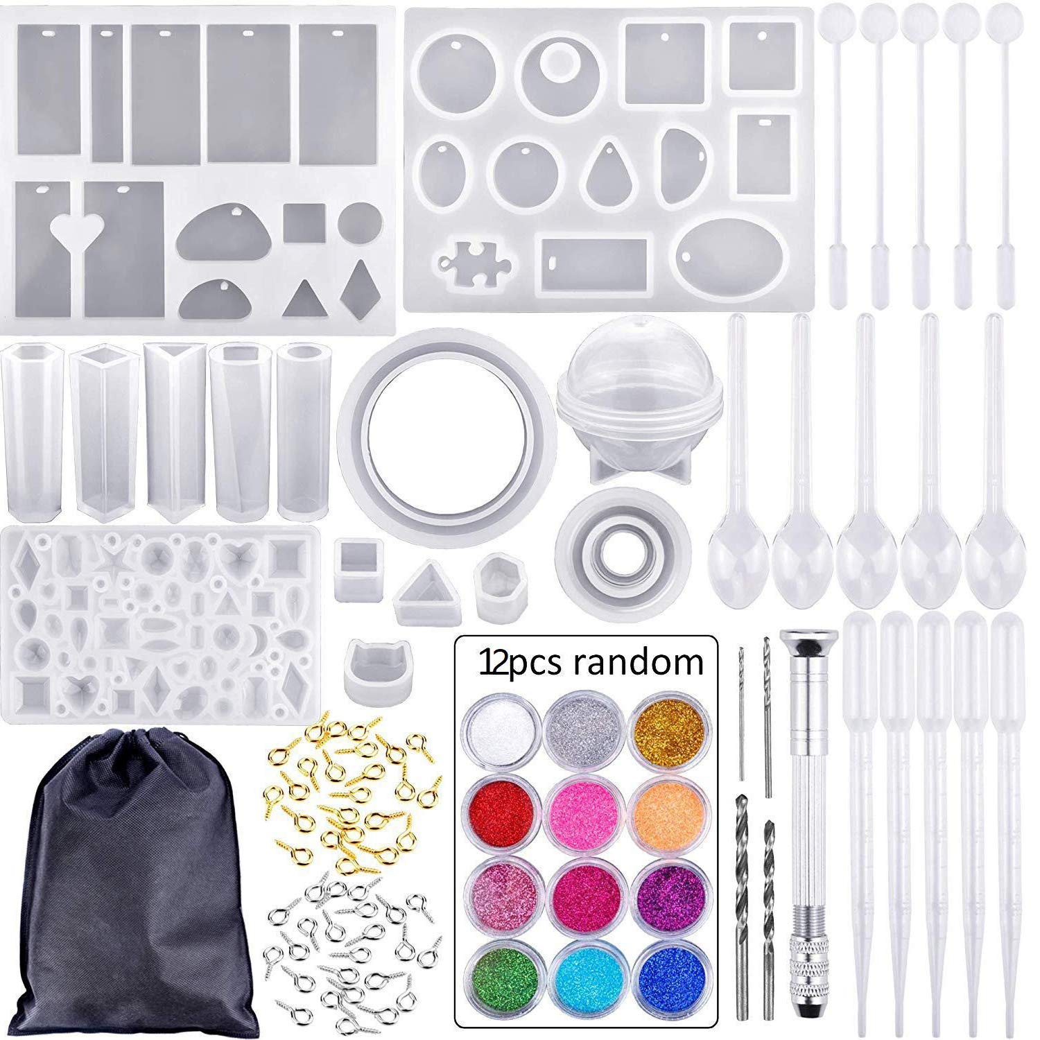 94 PCS DIY Silicone Casting Molds and Tools Set with a Black Storage Bag for DIY Bracelet Pendant Gift Making