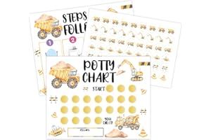 QSSFDGG Construction Truck Potty Training Chart, Construction Potty Training Sticker Chart for Toddlers Boys Girls, Behavior Reward Chart(Includes 10 Potty Training Chart, 1 Instruction, 216 Stickers) - a01