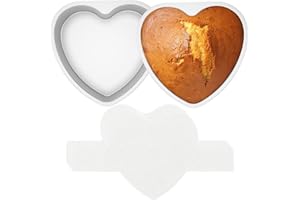 Tcwhniev 2Pcs Heart Cake Pan 7 Inch with 100 Paper, Aluminum Alloy Easy to Release Heart Style Cheesecake Pan for Kitchen Bir