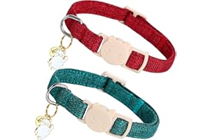 Lionheart glory 2 Pack Cat Collar Breakaway with Bell & Pendant Linnet Rde Green Christmas Kitten Collar Soft Adjustable Safety Cat Collars for Boy Cats Pet Gift Cute Collars Cat Party