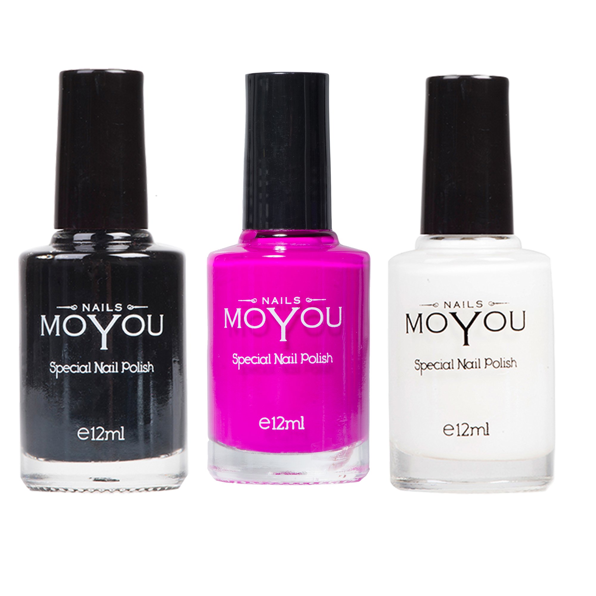 MoYou Nails Bundle of 3 Stamping Nail Polish: Black, White and Razzle Dazzle Rose Colours Used to Create Beautiful Nail Art Designs