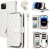 Furiet Wallet Case for iPhone 14 Pro Max 6.7 inch with Wrist Strap, Shoulder Strap, 9+ Card Slots Purse Leather Stand Cell Phone Cover for iPhone14promax 5G i Phone14Max Plus iPhone14 ProMax White