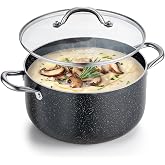 VEVOR Aluminum Stock Pot, 8-Quart Nonstick Ceramic Coated Pot with Glass Lid, PFOA-Free, PFAS-Free, Compatible with Gas Stoves, Induction Cooktops, Electric Stoves, for Soups, Stews, and Pasta