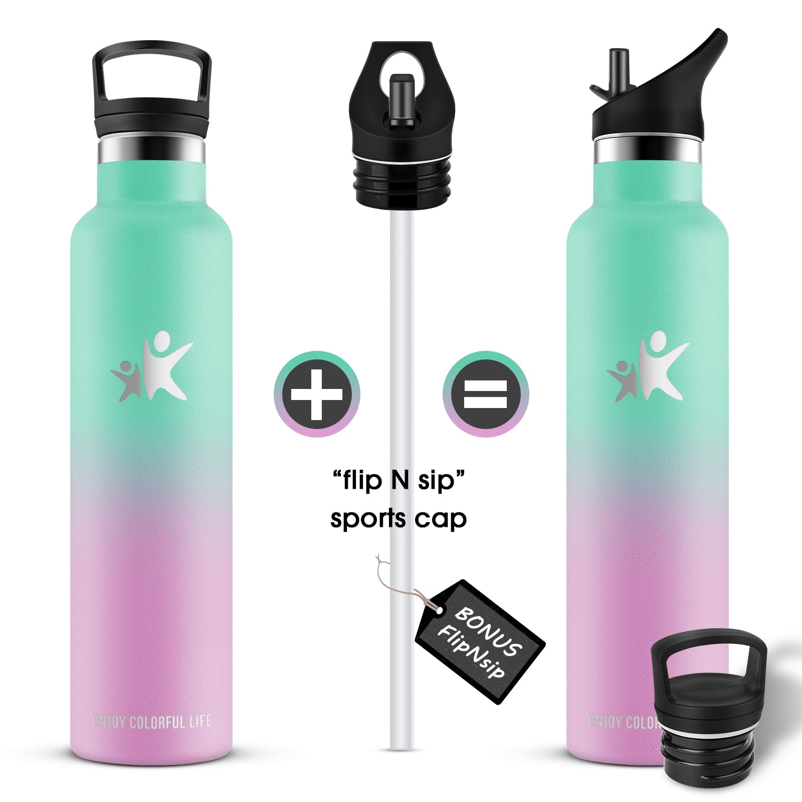 KollyKolla Trinkflasche Edelstahl 1L, Vakuum Thermosflasche, Wasserflasche mit Strohhalm, Auslaufsicher, BPA-Frei Trinkflasche Kohlensäure Geeignet für Erwachsene, Uni, Gym, Sport, Fahrrad, Camping 4