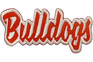 WHOLESALE APPLIQUE Bulldogs Mascot, Team Name, Embroidered, Iron on Patch (Orange Twill/White Outline)