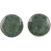 NOVICA Artisan Handmade Jade Stud Earrings Round Sterling Silver Green Button Guatemala [0.2 in H x 0.4 in Diam.] ' Harmonious Peace'