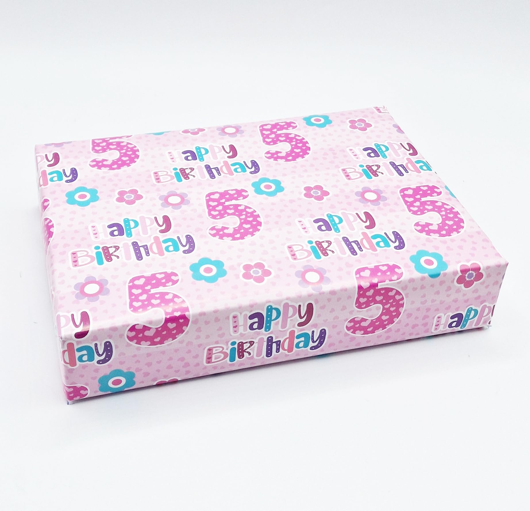 2 Sheets + 2 Gift Tags 5th Birthday Girl Pink Wrapping Paper Age 5 Cute Birthday Giftwrap Pink (PA)
