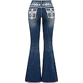 SOLY HUX Women's Bell Bottom Jeans Embroidery Y2k Stretch Flare Denim Pants