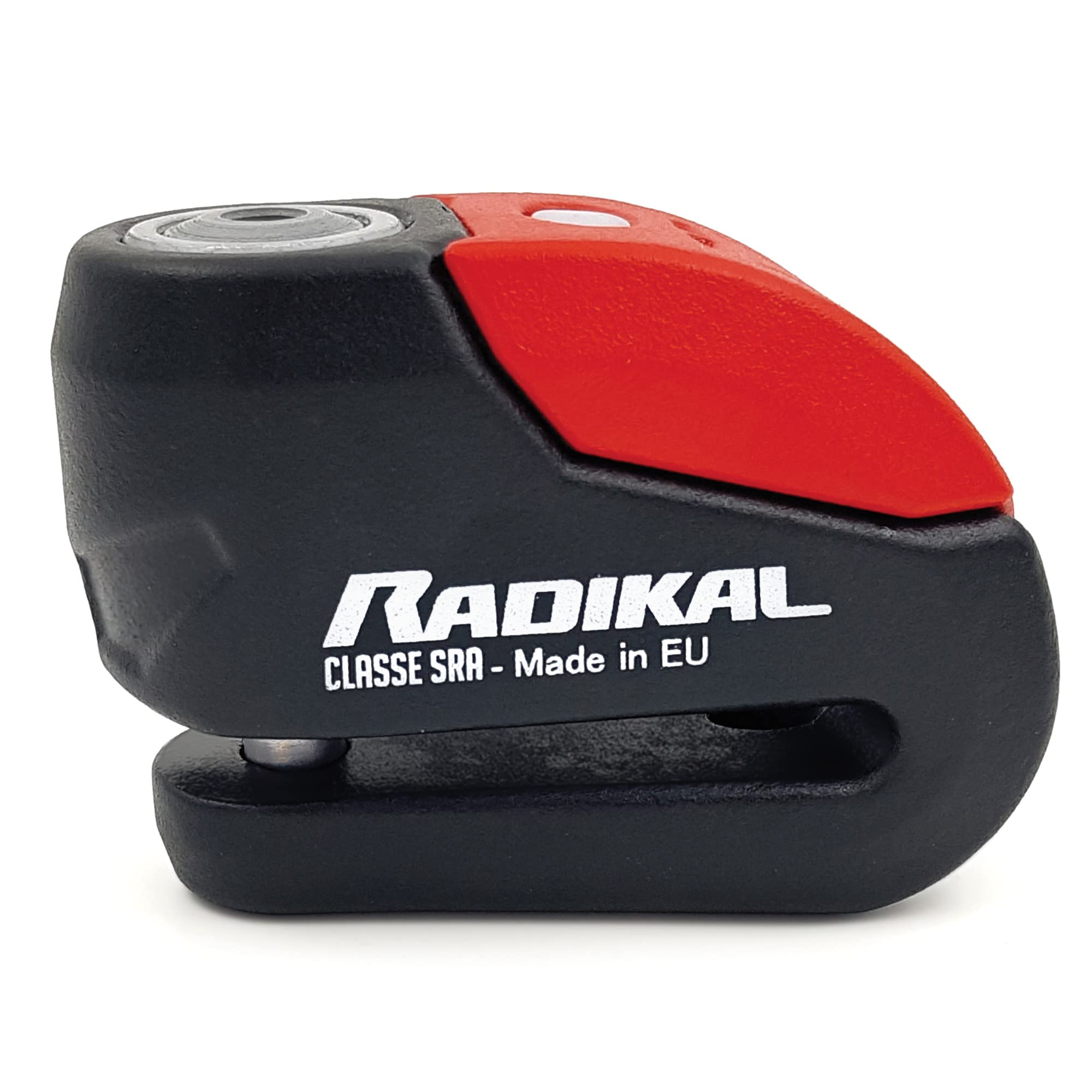 RADIKAL RK10 Premium Motorcycle Alarm Disc Lock 120dB, ON/Off Button Activation Warning LED, SRA Approved, Double Locking 10mm Hardened Steel, High Security Anti Theft Wheel Brake Lock for Motorbike