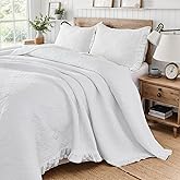 Brandream White Quilts Cotton King Size Shabby Chic Paisley Matelasse Coverlet Set Farmhouse Quilted Comforter Set Ruffle Bedspreads 3-Piece