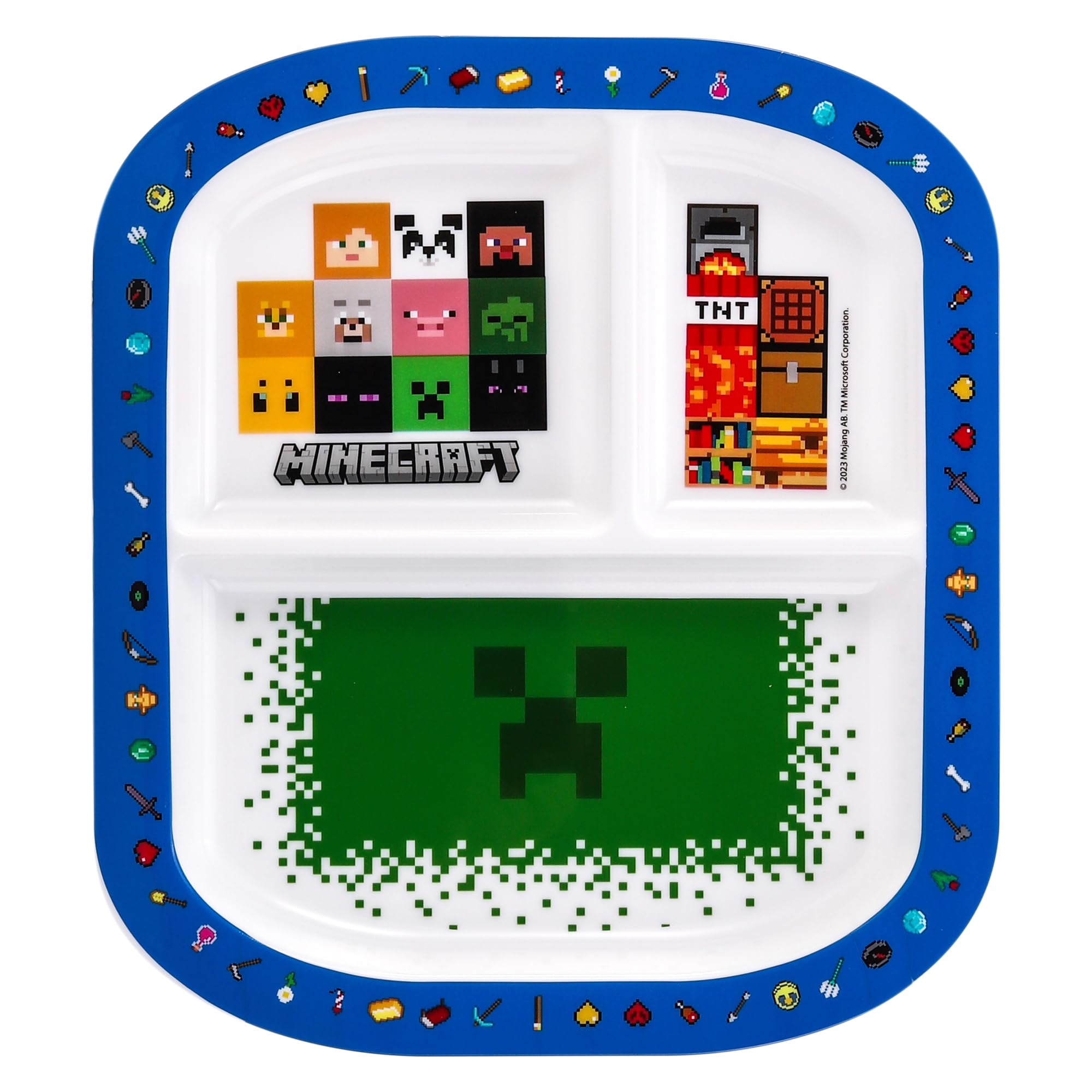 Zawadi Global Minecraft 3 Section Reusable Childrens Kids Toddlers Divided Breakfast Lunch Dinner Plate