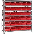 Quantum Storage Systems 1239-102RD Steel Shelving Unit with 4' Shelf Bins, 12' D x 36' W x 39' H, Red