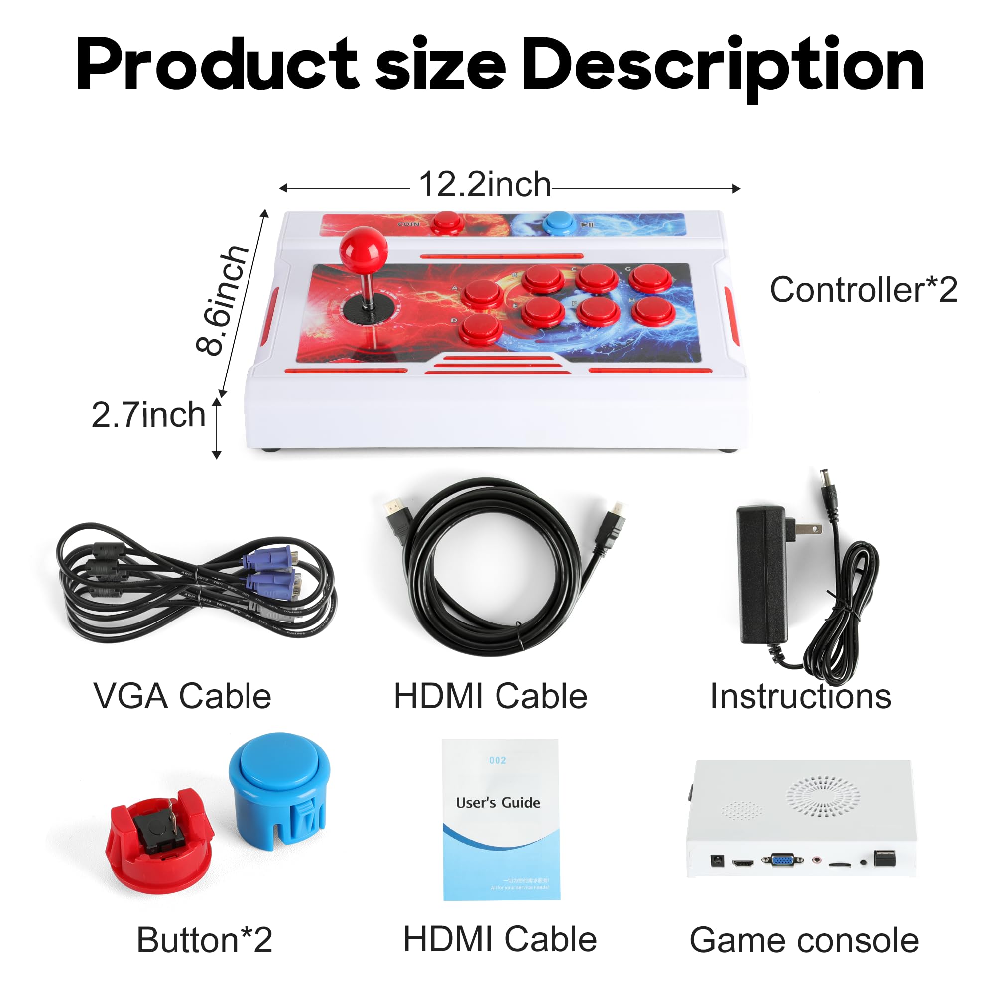 HHU Wireless Pandora Box Arcade Game Console with Bluetooth Function, 26800 Game Pre-Install,Retro Game Machine for TV PC Projector, Supports Up to 4 Players, Full HD Output, Search, Save, Hide