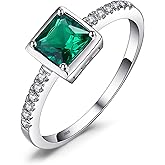 JewelryPalace Square Cut 1ct Created Sapphire Simulated Emerald Solitaire Rings for Her, 14K White Yellow Rose Gold 925 Sterling Silver Promise Ring for Women, Gemstone Jewelry Sets Rings