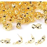 200 Pcs 18K Gold Crimp Beads for Jewelry Making, 4mm Open Bead Knot Covers Clamshell Crimp Beads Tips End Caps for DIY Bracelets Necklaces Crafting
